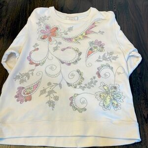 Johnny Was Cream Floral Embroidered Sweater